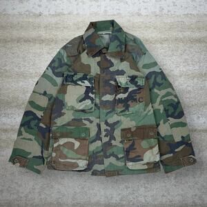 Vintage 90s Military USMC Button Up Shirt Mens S Woodland Camo Small Regular